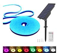 KISUFU Énergie solaire Neon Ruban Led, 24V Néon Bande LED Lumineuse IP65 Etanche Silicone avec 6W Contrôleur solaire rechargeable mural USB pour Jardin, extérieur Cour La fête Décoration.