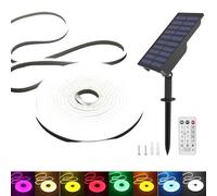 KISUFU Énergie solaire Neon Ruban Led, 24V Néon Bande LED Lumineuse IP65 Etanche Silicone avec 6W Contrôleur solaire rechargeable mural USB pour Jardin, extérieur Cour La fête Décoration.