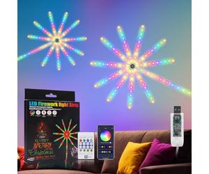 KISUFU USB Feux d'Artifice, IP65 Étanche 24 touches IR RGB Bluetooth musique Colorful Firework Lights pour Extérieur Patio Pelouse Noël Décoration de chambre à coucher.