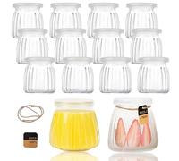 Kiswleon 200ml Pot Yaourt en Verre avec Couvercle,Lot de 12 Petit Pot en Verre avec Couvercle,Bocal de Confiture Vide,Pour Pudding,Desserts,Confiture,Lait
