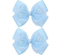 KISZU Barrettes à cheveux en organza avec perles - 11,4 cm - Pour bébés filles, enfants, adolescents et femmes (bleu)