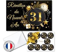 Kit 10 cartes d'invitation en français pour le réveillon du jour de l'an / 31 décembre pour 10 invités (KIT=10 cartons d invitation + 10 enveloppes + 10 stickers). De 6 ans à 99 ans ! nouvel an