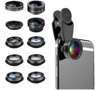 Kit 10-en-1 Objectifs Smartphone,Fisheye+Grand Angle+Macro 15X+Kaléidoscope+Filtre Étoile CPL,Compatible iPhone et Android