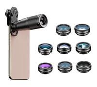 Kit 10-en-1 Objectifs Smartphone,Macro 15X+Grand Angle 0,63X+Fisheye 198°+Téléobjectif 22X,Universel iPhone et Android
