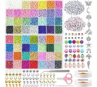 Kit 10735pcs Perles de Rocaille 56 Couleurs 4mm avec 655 Accessoires, Lettres Souriantes pour Bracelet, Collier, Boucles d'Oreilles et Décoration de Bricolage