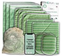Kit 11 Chiffons Bambou Microfibres XXL, Éponges Lavables + Sac Offerts, QUALITÉ PREMIUM, Lavettes