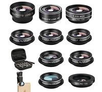 Kit 11 en 1 pour Appareil Photo de téléphone Portable, Objectif Grand Angle et Objectif Macro, Objectif fisheye, téléobjectif, CPL, Flux, Radial, étoile, Filtre Doux, lentille kaléidoscope Compatible