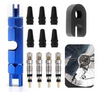 Kit 12 Pièces Réparation Tubeless Valves - démonte Valve, Obus Presta, Adaptateurs Pompe, Valve Velo tubeless et Valve VTT Universelles (12 Pcs)