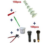 Kit 150 Plombs Masses d’Equilibrage à Frapper 5 à 30gr +100 Valves TR413-414 + Tire Valve + Démonte Obus + Graisse Pneu + Pince