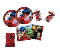 Procos Miraculous 10133993 - Kit de fête jetable - 52 pièces - 16 Assiettes, 16 gobelets et 20 Serviettes - Motif Lady Bug - Chat Noir
