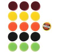 Kit 16 Éponges à Polir et Cirer, Tampons Auto-agrippants 5 CM | Densités Multiples, Formes Découpées Précision, Fixation pour Perceuse, Rénovation de Peinture, Détails et Finitions