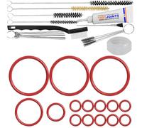 KIT 16 JOINTS ENTRETIEN RÉSERVOIR D'EAU FLOWMETER DÉBITMÈTRE THERMOBLOCK GROUPE D'INFUSION TUYAU MACHINE A CAFÉ REMPLACEMENT COMPATIBLE AVEC DELONGHI EABI EAM ECA ESAM PHILIPS HD5720 AEG (BROSSE XXL)