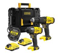 Stanley Kit 2 outils FATMAX V20 - brushless 18V, perceuse à percussion et visseuse à chocs, 2x2,0Ah