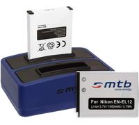 Kit 2 batteries + double chargeur USB EN-EL12 - Compatible Nikon Coolpix A900/S640/S8100/S9700/W300/Keymission - Câble micro-USB inclus