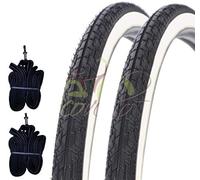 Kit 2 deux pneus + 2 Deux Chambres à air vélo VTT 26 x 1.75 noir Slick routière.