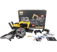 Amewi Kit Camion 2 en 1 avec Camion Bas et Pelleteuse 1:24 RTR télécommandé RC Chantier Enfant 8 Ans, Anthracite/Noir/Jaune