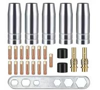 Kit 25 Embouts Contact Soudage MIG/MAG MB15 15AK, Accessoires Torche Soudage Consommables, 15 Embouts Contact M6 0,8 mm, 4 Buses Gaz Coniques, 3 Poignées de Buse, 2 Isolateurs, 1 Clé à Molette
