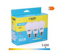 Kit 3 ampoules LED E27 - 10W - 932lm - 6400K - Lumière froide - EDM - 98207
