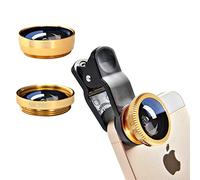 Kit 3 en 1 pour appareil photo de téléphone portable - Objectif grand angle macro fisheye universel pour smartphones, iPhone, Samsung, Android (or)