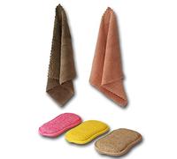 Kit 3 éponges réutilisables lavables et 2 Chiffons Microfibre - Accessoires de Cuisine pour Laver la Vaisselle, Nettoyer la Voiture et la Maison - lavettes pour Faire Le ménage