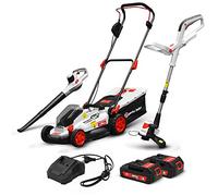 Lot Tondeuse a batterie 33cm fonction mulching + coupe-bordure + souffleur de feuilles 20V + 2 batteries 20v 2Ah TCB20V-2XLI2AF