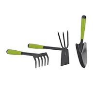Kit 3 outils de jardin Acier renforcé Manche plastique Serfouette Transplantoir Rateau ITOOLS