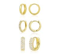 Kit 3 Paires Boucles d'Oreilles Femme Or Créoles Strass Lisse Zircone
