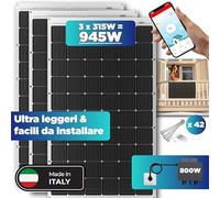 Kit 3 panneaux solaires flexibles 315 W Microonduleur 800 W et câble - Modules monocristallins IP67 ultra fins 167 × 99,6 × 0,15 cm - Panneau photovoltaïque Plug and Play depuis balcon - Facile à