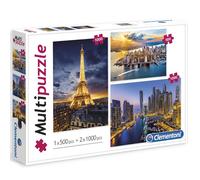 Kit 3 puzzles Paris/Dubaï/New York 2 x 1000 pièces et 1 x 500 pièces - Clemento