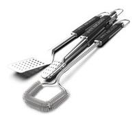 Kit 3 Ustensiles Barbecue : Spatule, Pince, Brosse - Inox Haute Résistance & Poignées Antidérapantes PIT BOSS Gris G