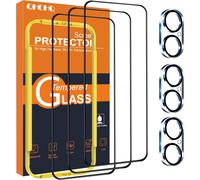 Kit 3 verres trempés 9H+ pour iPhone 16 6,1 pouces avec protection caméra, installation facile, ultra-fin, bord incurvé 3D