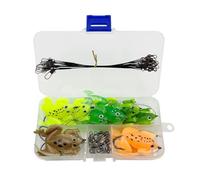 Kit 30 de Leurres Grenouille, Appâts de Pêche Doux, Leurres Souples en Silicone, Hameçons Déformés, Anti-Morsure Fil, Connecteur à Rotation Flexible, pour la Pêche en Eau Salée et en Eau Douce