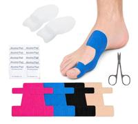 Kit 30 Pcs Correcteur Hallux Valgus avec Ruban de Kinésiologie 4 Couleurs, 10 Tampons Alcool & Ciseaux - Set de Protection Oignon Professionnel avec 2 Écarteur d'orteils en Silicone pour Pied