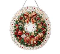 Kit 3D Broderie Diamant Perle de Noel Couronne Pendentif | Kit Peinture Perle Diamant pour Adultes, avec Chaîne en Métal , Attrape-soleil, Diamond Painting Noël a Suspendre