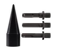 Kit 4 Cônes Fendeur de Bois en Acier Carbone pour Perceuse Électrique | Filetage Profond, Poignées Hexagonales Rondes Incluses, Revêtement Titane Noir, Fendage Rapide des Bûches et Noix