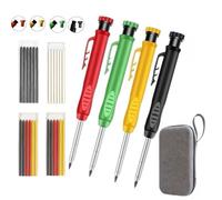 Kit 4 Crayons Charpentier Trou Profond - 24 Mines 2.8mm - Porte Mine Chantier, Taille-Crayon - Marqueur Menuisier, Maçon, Béton