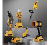 Kit 4-en-1 Sans Fil : Tronçonneuse, Ébrancheur, Tondeuse & Souffleur, 2 Batteries - Parfait Jardin & Extérieur