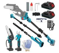 Kit 4-en-1 Sécateur et Tronçonneuse sans Fil, Mini Tronçonneuse sans Fil 6" avec 2 Batteries 4.0Ah & Chargeur, Ébrancheur sans Fil avec Manche Télescopique, Scie à Branches Électrique pour Jardin