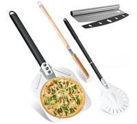 Kit 4 Pièces pour Pizza, Pelle a Pizza Perforée 30 cm, Pelle Pizza Ronde en Aluminium 23 cm, Roulette à Pizza professionnelle, Brosse de Nettoyage pour Four à Pizza, Accessoires Pizza pour Four Pizza