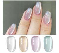 Kit 4 Vernis Gel Magnétique Moonlight Crystal Cat Eye Paillettes Jelly 5ml, Soak Off UV LED pour Effet Holographique et Brillant