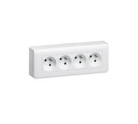 Kit 4 x 2P+T précâblée + plaque + cadre saillie - blanc LEGRAND