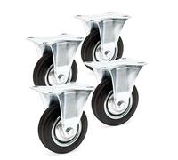 Kit 4x Roulettes fixes Caoutchouc plein 100mm 70kg Jante métal Transport Meuble