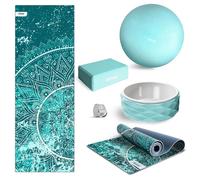 Fitfiu Fitness KITWELL-500 Pack de 5 Accessoires Yoga Pilates Couleur Bleu avec Tapis, Bloc, Roue, Sangle et Balle Inclut Guide d’Exercices Wellness