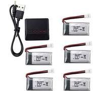 Kit 5 en 1 Chargeur Adaptateur + 5X Batteries au Lithium 3.7V 380mAh 25C pour Hubsan X4, Tera Mini Quadricoptères Temps de Vol Prolongés, Argent 38X20X7,5 mm - 10 GR G