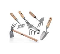 Kit 5 outils de jardin Manche bois Inox et Fer forgés à la main Haute qualité VITO