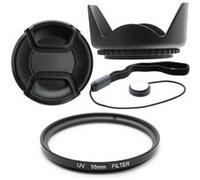 Kit 55mm Pare Soleil et Lens Cap + Filtre UV et Dragonne pour Sony DSLR Alpha A200 A300 A350 A33 A35 A55 A58 A65 A77 G