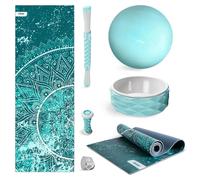 Kit 6 accessoires de yoga KITWELL-600 BLEU, tapis, roue, fitball, sangle, 2 masseurs - FITFIU Fitness