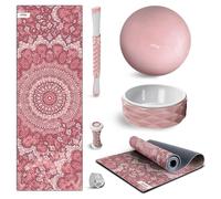 Kit 6 accessoires de yoga KITWELL-600 ROSE, tapis, roue, fitball, sangle, 2 masseurs - FITFIU Fitness