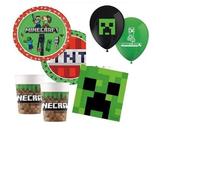Kit (6) d'anniversaire 16 enfants - Procos - Minecraft - 16 enfants - 16 gobelets - 16 assiettes - 8 ballons minecraft