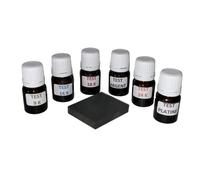 Kit 6 flacons à spatule test bijoux testeur pour l' or 9 K, 14 K, 18 K, 24 K, l'argent et le platine prêt à l'emploi avec pierre de touche naturelle+ notice offerte